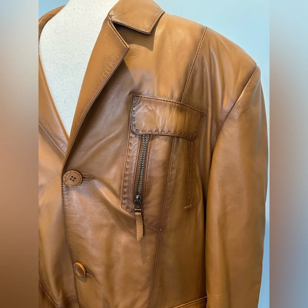 Marcello Sport Buckskin Leather Vintage Sport Jacket detailed Stitching Size XL